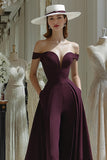 Cabernet A Line Off the Shoulder Satin Long Mother Of The Bride Dress