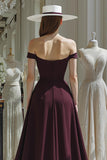 Cabernet A Line Off the Shoulder Satin Long Mother Of The Bride Dress