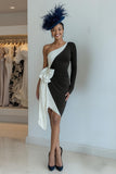 Black One Shoulder Bodycon Midi Mother Of The Bride Dress with Bow