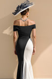 Black and White Mermaid Satin Off the Shoulder Long Mother of the Bride Dress