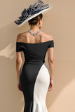 Black and White Mermaid Satin Off the Shoulder Long Mother of the Bride Dress