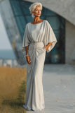 Sheath Silver Boat Neck Long Mother Of The Bride Dress