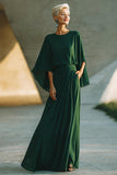 A-Line Dark Green Round Neck Long Mother Of The Bride Dress