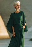 A-Line Dark Green Round Neck Long Mother Of The Bride Dress
