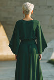 A-Line Dark Green Round Neck Long Mother Of The Bride Dress