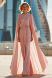 Sheath Blush Pink Round Neck Long Mother Of The Bride Dress