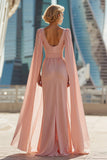 Sheath Blush Pink Round Neck Long Mother Of The Bride Dress