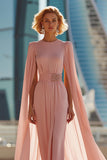 Sheath Blush Pink Round Neck Long Mother Of The Bride Dress