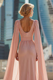 Sheath Blush Pink Round Neck Long Mother Of The Bride Dress