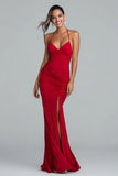 Red Sheath Long Halter Formal Dress with Slit