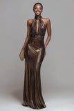 Sparkly Brown Metallic Sheath Long Formal Dress