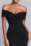 Black Mermaid Off the Shoulder Long Formal Dress with Slit