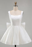 Sparkly A Line Square Neck Sequins Short Graduation Dress with Back Giant Bow