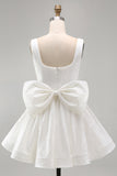 Sparkly A Line Square Neck Sequins Short Graduation Dress with Back Giant Bow