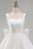 Sparkly A Line Square Neck Sequins Short Graduation Dress with Back Giant Bow