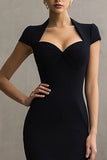 Black Sheath Sweetheart Crepe Midi Formal Dress