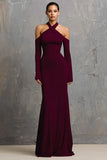 Burgundy Mermaid Spandex Long Formal Dress with Sleeve