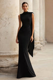 Black Mermaid Crepe Long Formal Dress