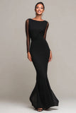 Black Mermaid Boat Neck Maxi Formal Dress