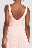 Pink V-Neck A Line Maxi Ruffled Formal Dress