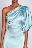 Light Blue Long A Line One Shoulder Formal Dress