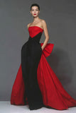 Black and Red Strapless Mermaid Maxi Formal Dress with Bow