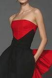 Black and Red Strapless Mermaid Maxi Formal Dress with Bow