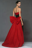 Black and Red Strapless Mermaid Maxi Formal Dress with Bow
