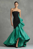 Black and Green Strapless Mermaid Ruffled High Low Formal Dress