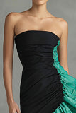 Black and Green Strapless Mermaid Ruffled High Low Formal Dress