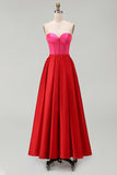 Red And Fuchsia Corset Sweetheart A Line Long Formal Dress