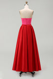 Red And Fuchsia Corset Sweetheart A Line Long Formal Dress