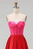 Red And Fuchsia Corset Sweetheart A Line Long Formal Dress