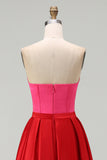 Red And Fuchsia Corset Sweetheart A Line Long Formal Dress
