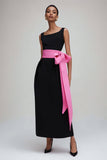 Black And Pink Square Neck Sheath Formal Dress
