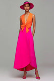 Orange And Fuchsia V Neck A Line Formal Dress