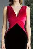 Black and Fuchsia Mermaid Velvet V-Neck Long Formal Dress