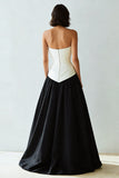 Simple Black and White A Line Sweetheart Maxi Formal Dress