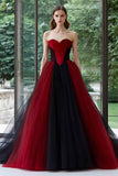 Black and Red Sweetheart Ball Gown Tulle Patchwork Maxi Formal Dress