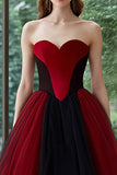 Black and Red Sweetheart Ball Gown Tulle Patchwork Maxi Formal Dress