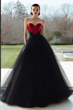 Black and Red Sweetheart Tulle Ball Gown Maxi Formal Dress