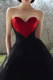 Black and Red Sweetheart Tulle Ball Gown Maxi Formal Dress