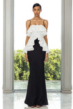 Black and White Mermaid Ruffles Ruched Long Formal Dress