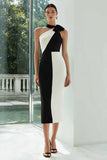 Black and White Halter Midi Bodycon Formal Dress