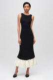 Mermaid Scoop Neck Black and White Ruffled Midi Formal Dress