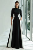 High Neck A-Line Black and White Long Formal Dress