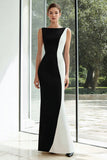 Mermaid Bateau Neck Black and White Long Formal Dress