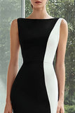Mermaid Bateau Neck Black and White Long Formal Dress