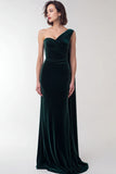 Dark Green One Shoulder Velvet Sheath Formal Dress