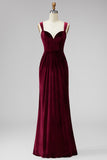 Burgundy Sheath Velvet Long Formal Dress